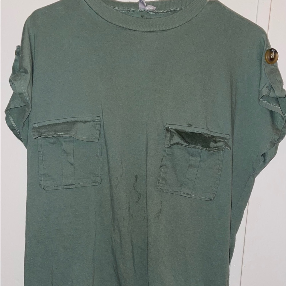 Asos Camo green, double breasted pockets, blouse size 2